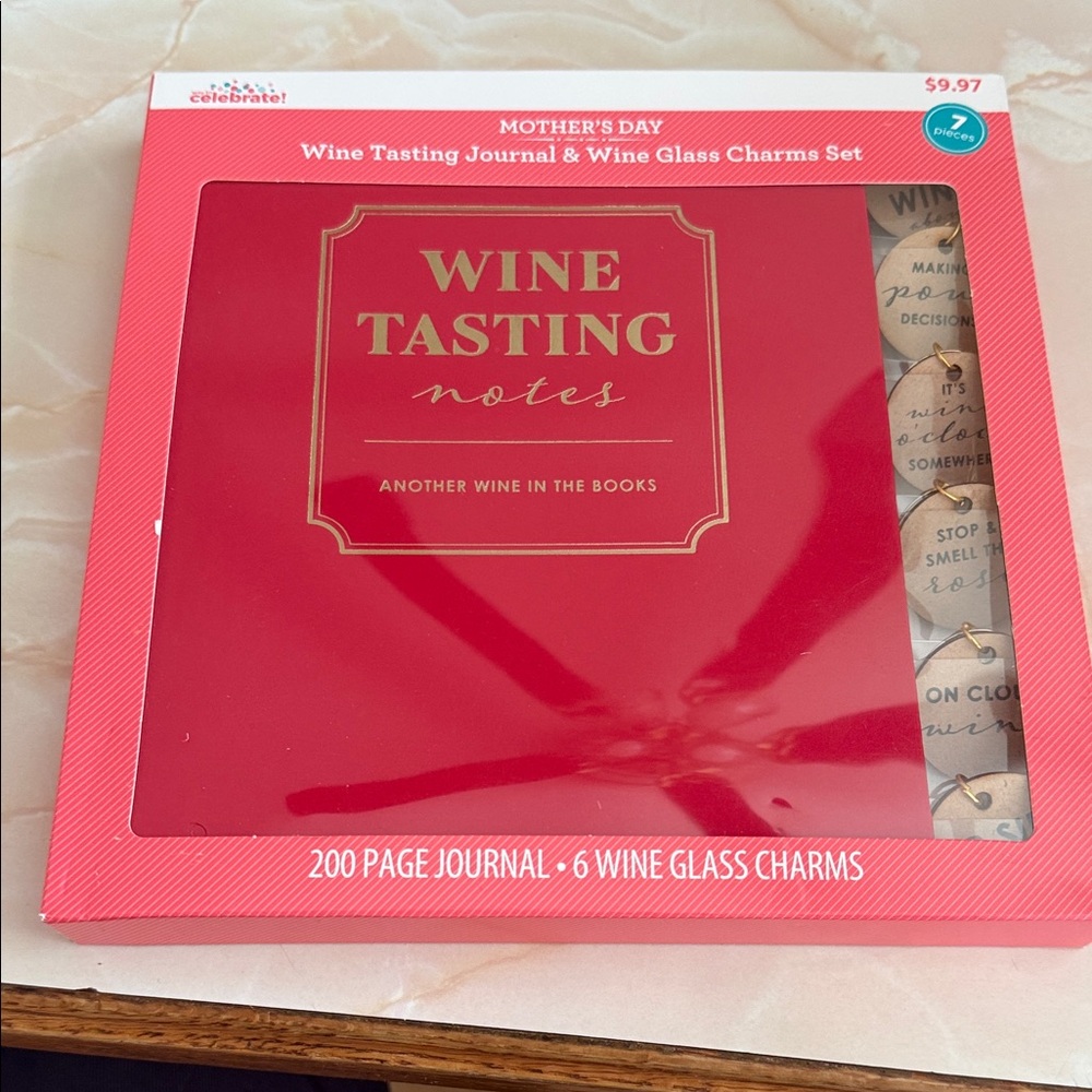 Way to Celebrate Wine Tasting Notes Journal & Wine Glass Charms Set - Red